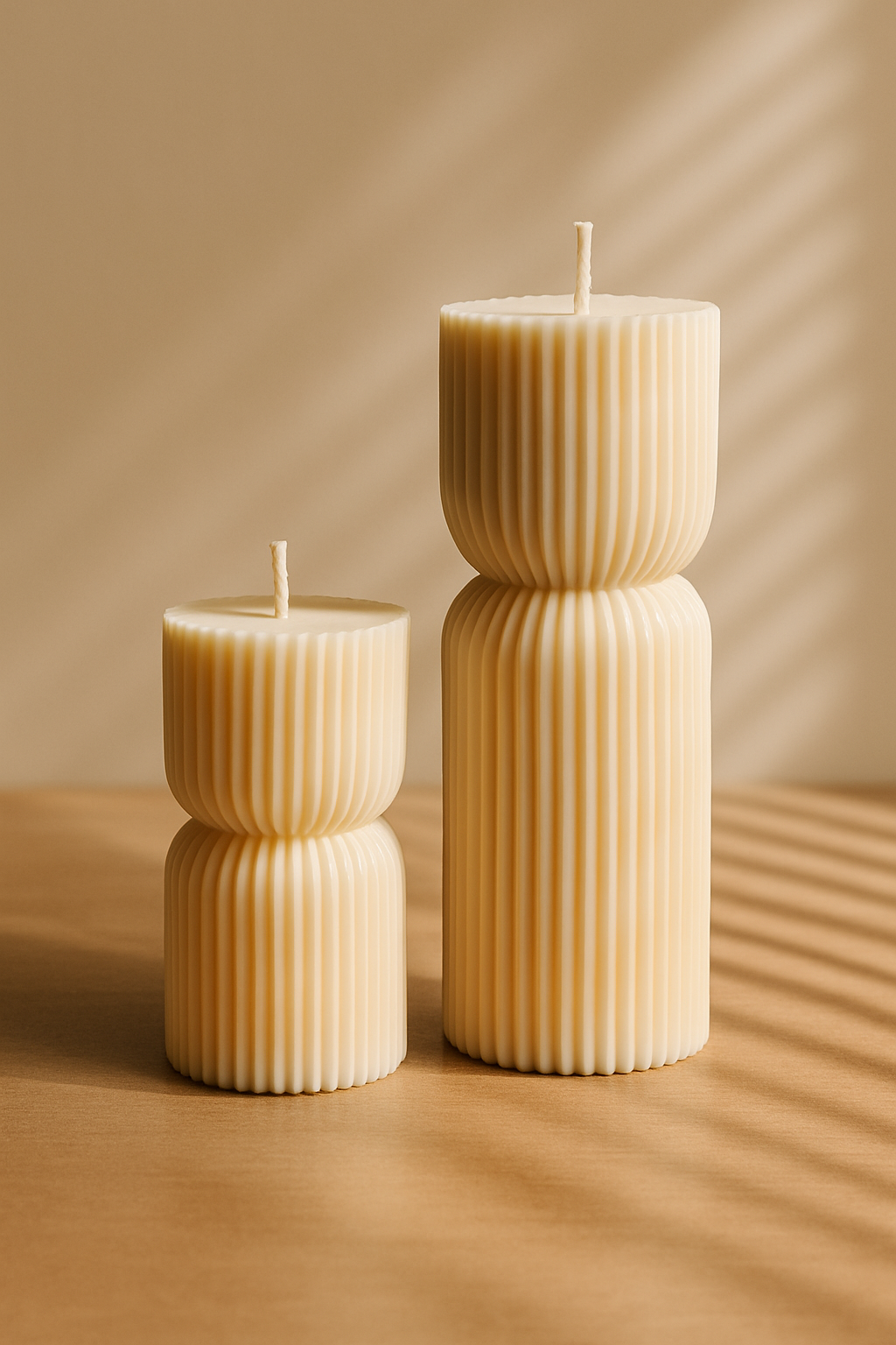 Scented Ribbed Pillar Candles – Handmade Soy Wax, Modern Sculptural Design – Small & Medium Sizes with Fragranc