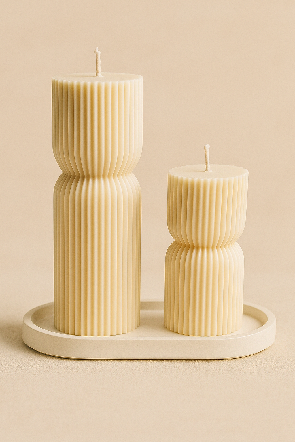 Scented Ribbed Pillar Candles – Handmade Soy Wax, Modern Sculptural Design – Small & Medium Sizes with Fragranc