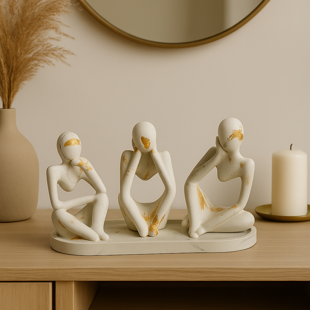Concrete Marble Sculptural Figurines Set with Tray - Unique Home Decor
