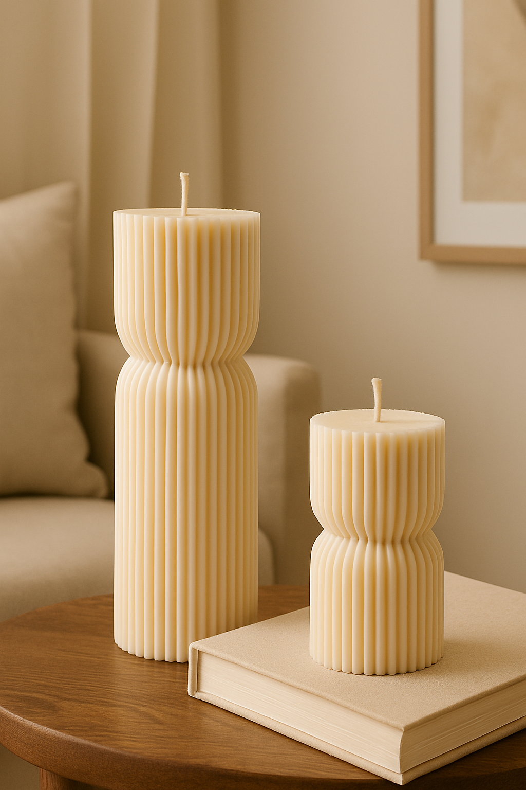 Scented Ribbed Pillar Candles – Handmade Soy Wax, Modern Sculptural Design – Small & Medium Sizes with Fragranc