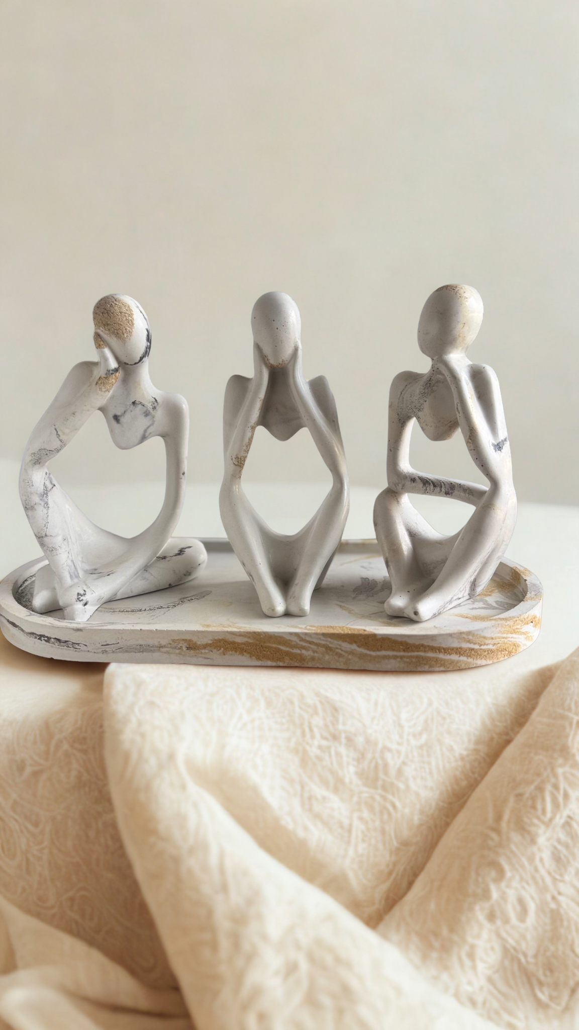 Concrete Marble Sculptural Figurines Set with Tray - Unique Home Decor