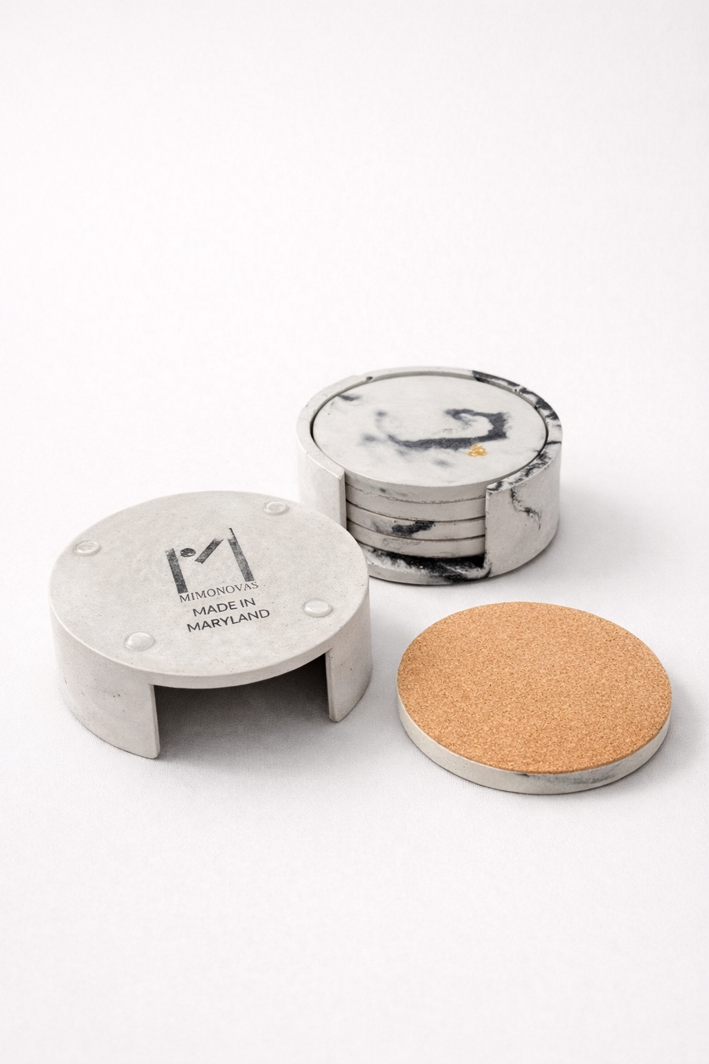 Round Coasters Set of 4 – Waterproof, Modern Cork-Backed Drink Coasters