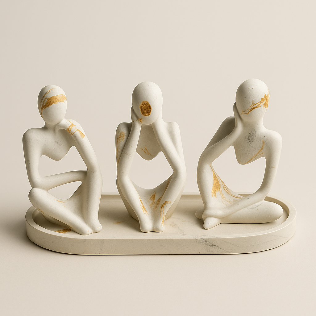 Concrete Marble Sculptural Figurines Set with Tray - Unique Home Decor