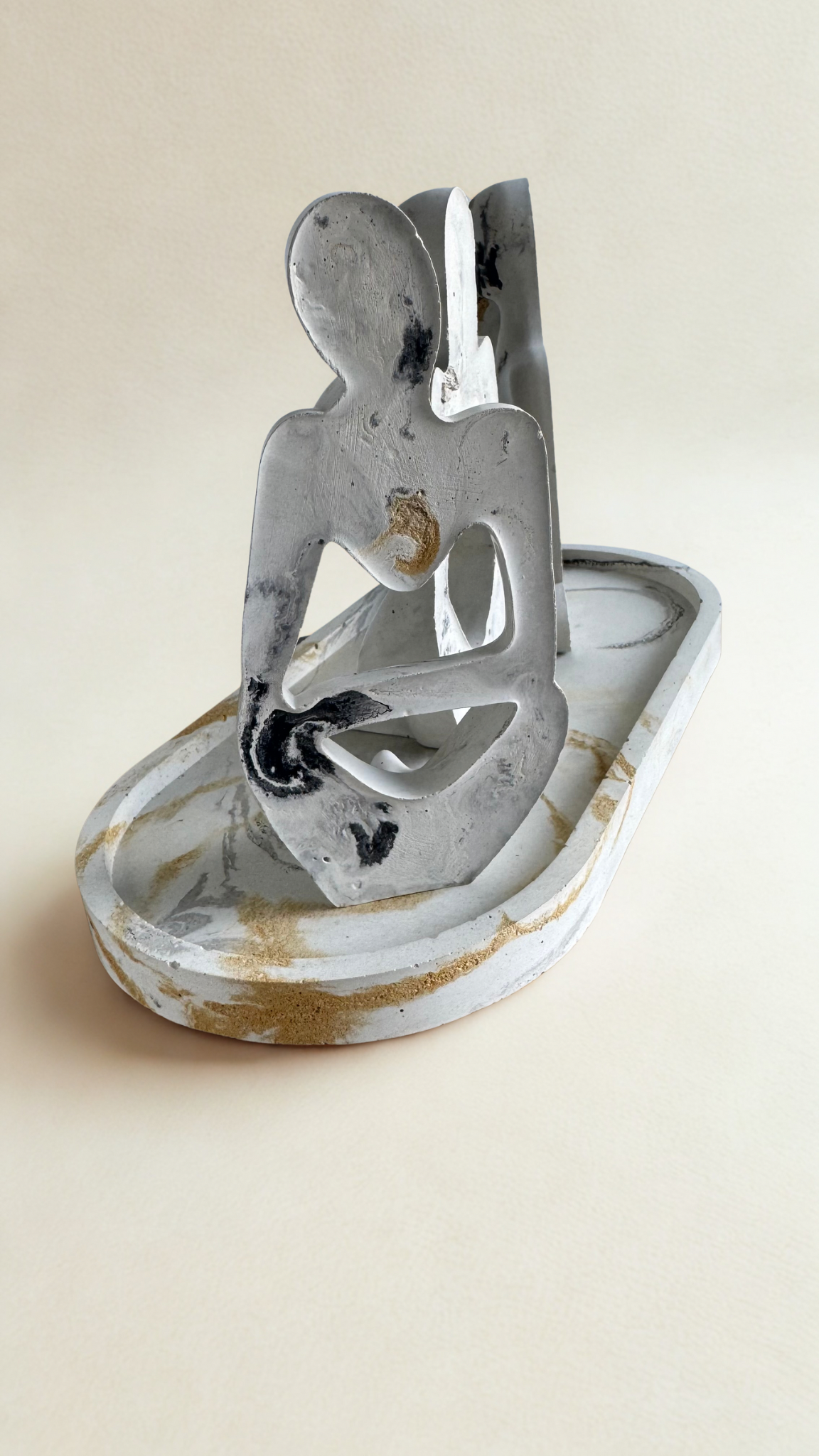 Concrete Marble Sculptural Figurines Set with Tray - Unique Home Decor
