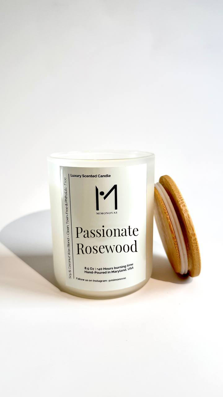 Vela de lujo Passionate Rosewood – Vidrio esmerilado de 237 g | Cera de soja y coco vertida a mano | Limpia y sin toxinas