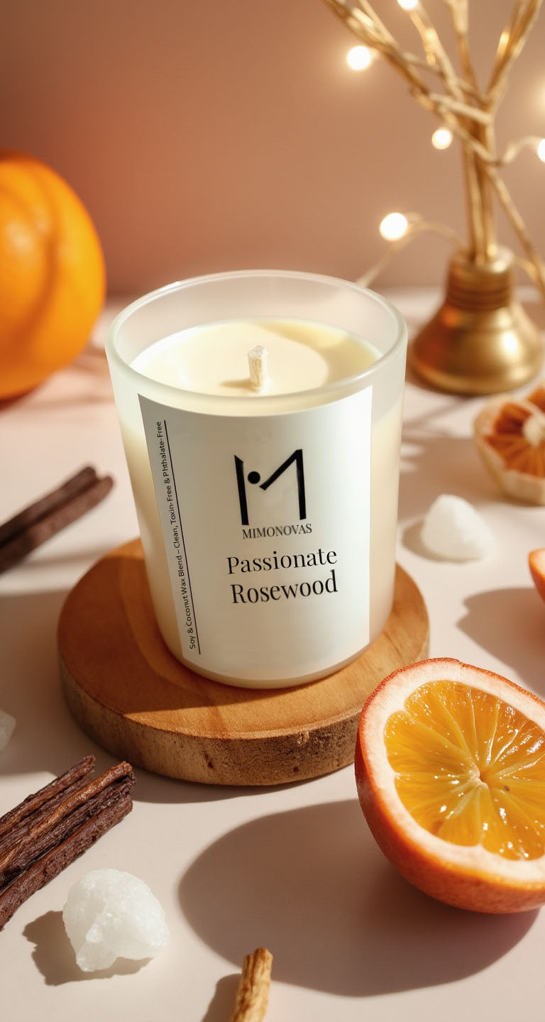 Passionate Rosewood Luxury Candle – 8.5 oz Frosted Glass | Hand-Poured Soy & Coconut Wax | Clean & Toxin-Free