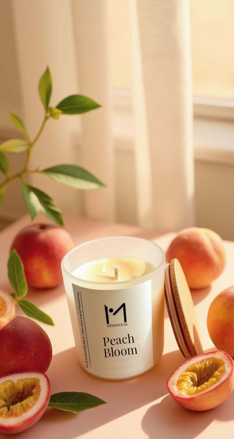 Peach Bloom Luxury Candle – 8.5 oz Frosted Glass | Hand-Poured Soy & Coconut Wax | Clean & Toxin-Free
