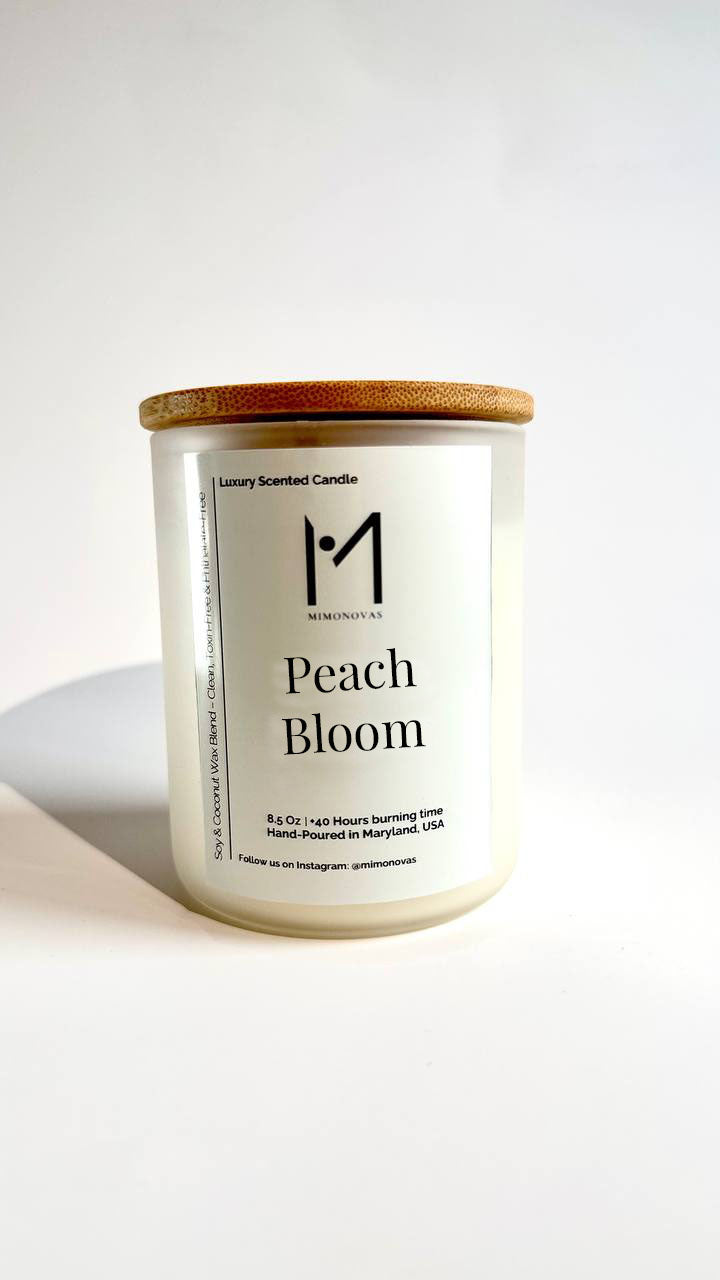 Peach Bloom Luxury Candle – 8.5 oz Frosted Glass | Hand-Poured Soy & Coconut Wax | Clean & Toxin-Free