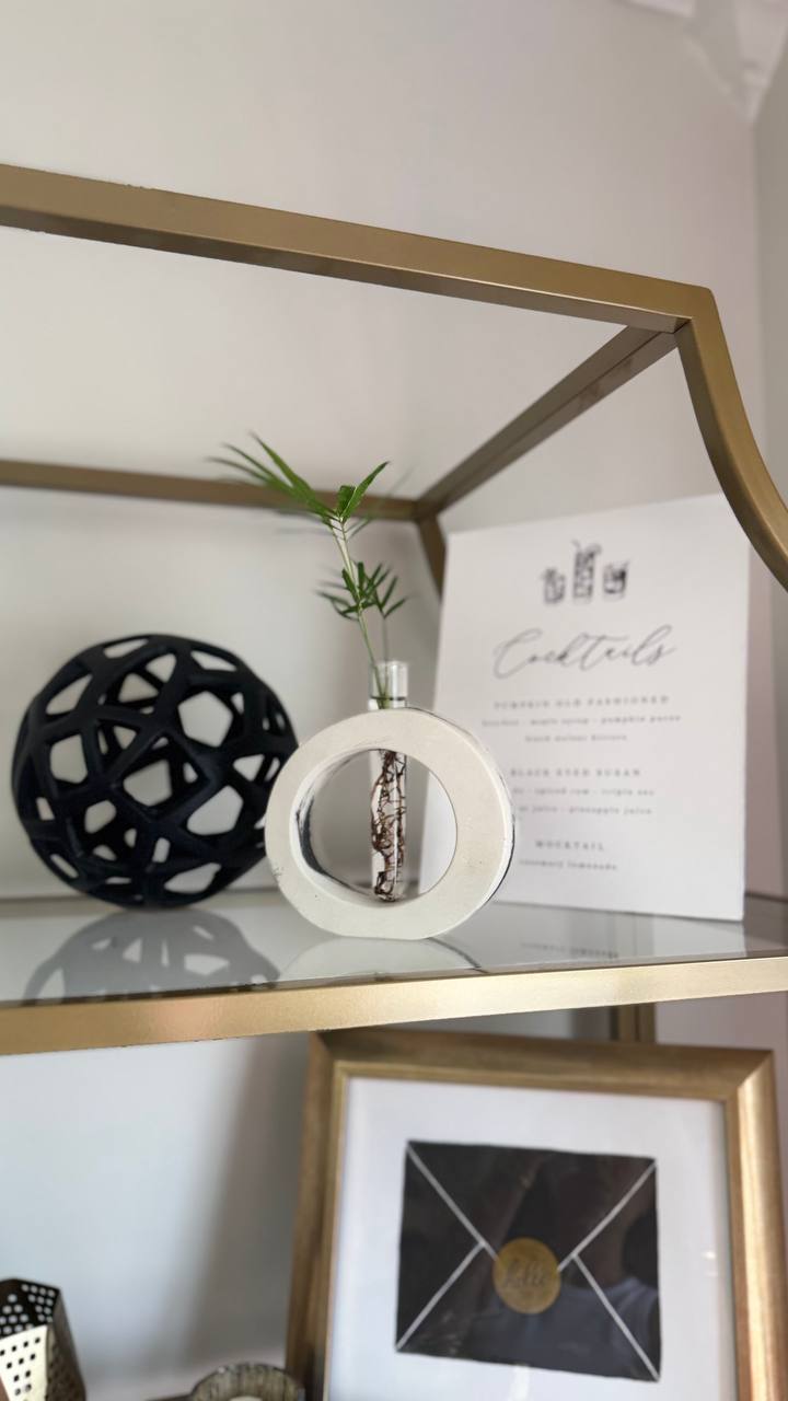 Handmade Marbleized Concrete Vase with Acrylic Tube