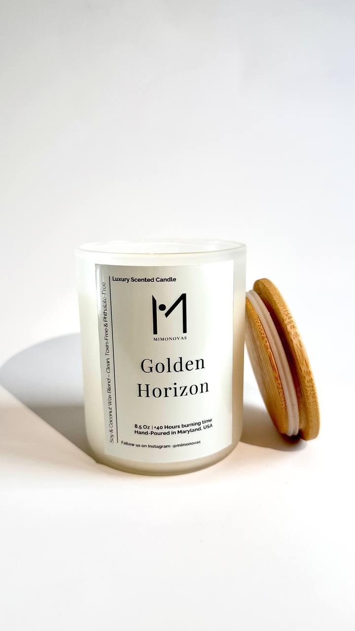 Golden Horizon Luxury Candle – 8.5 oz Frosted Glass | Hand-Poured Soy & Coconut Wax | Clean & Toxin-Free