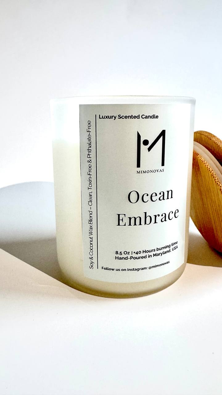 Vela de lujo Ocean Embrace – Vidrio esmerilado de 237 ml | Cera de soja y coco vertida a mano | Limpia y sin toxinas