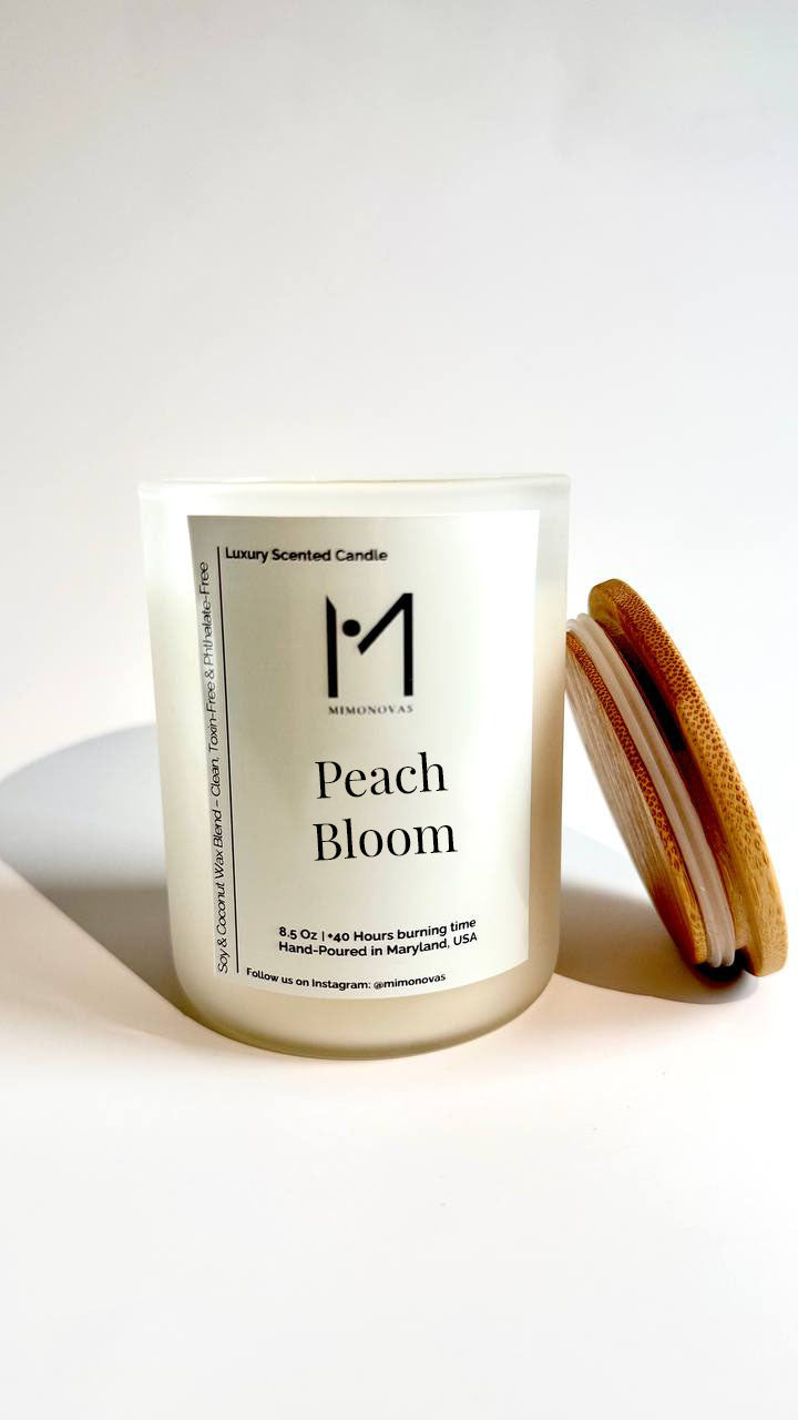 Peach Bloom Luxury Candle – 8.5 oz Frosted Glass | Hand-Poured Soy & Coconut Wax | Clean & Toxin-Free
