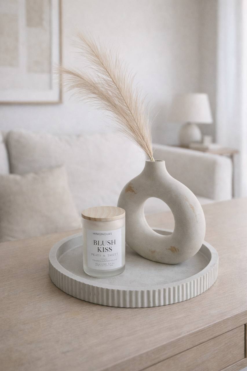 Round Concrete Decorative Tray – Modern Minimalist Home Decor with Gold Accent | Handmade Luxury