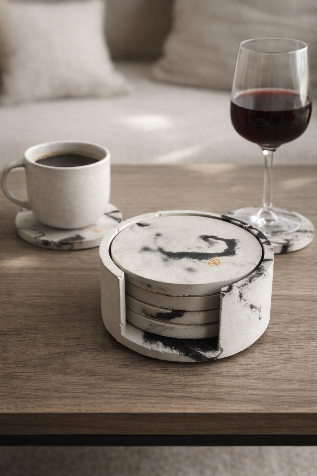 Round Coasters Set of 4 – Waterproof, Modern Cork-Backed Drink Coasters
