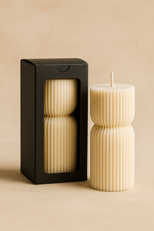 Scented Ribbed Pillar Candles – Handmade Soy Wax, Modern Sculptural Design – Small & Medium Sizes with Fragranc