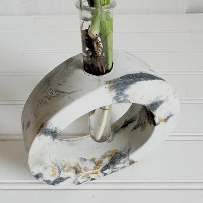 Handmade Marbleized Concrete Vase with Acrylic Tube