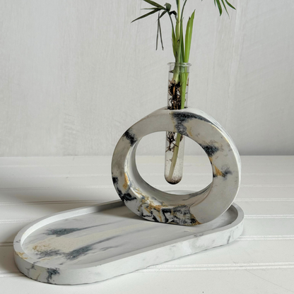 Handmade Marbleized Concrete Vase with Acrylic Tube