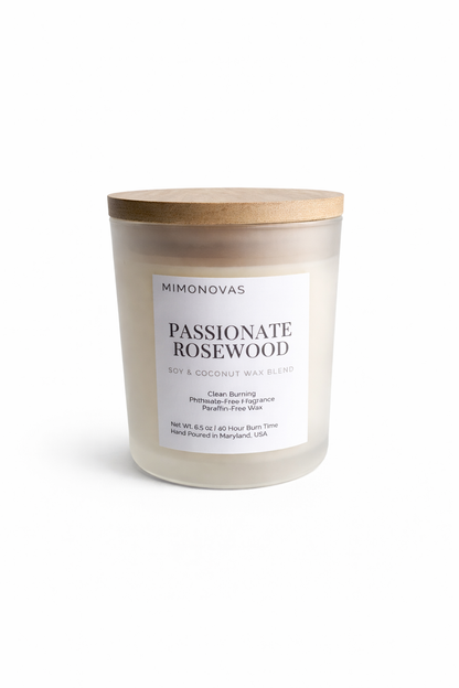 Vela de lujo Passionate Rosewood – Vidrio esmerilado de 237 g | Cera de soja y coco vertida a mano | Limpia y sin toxinas