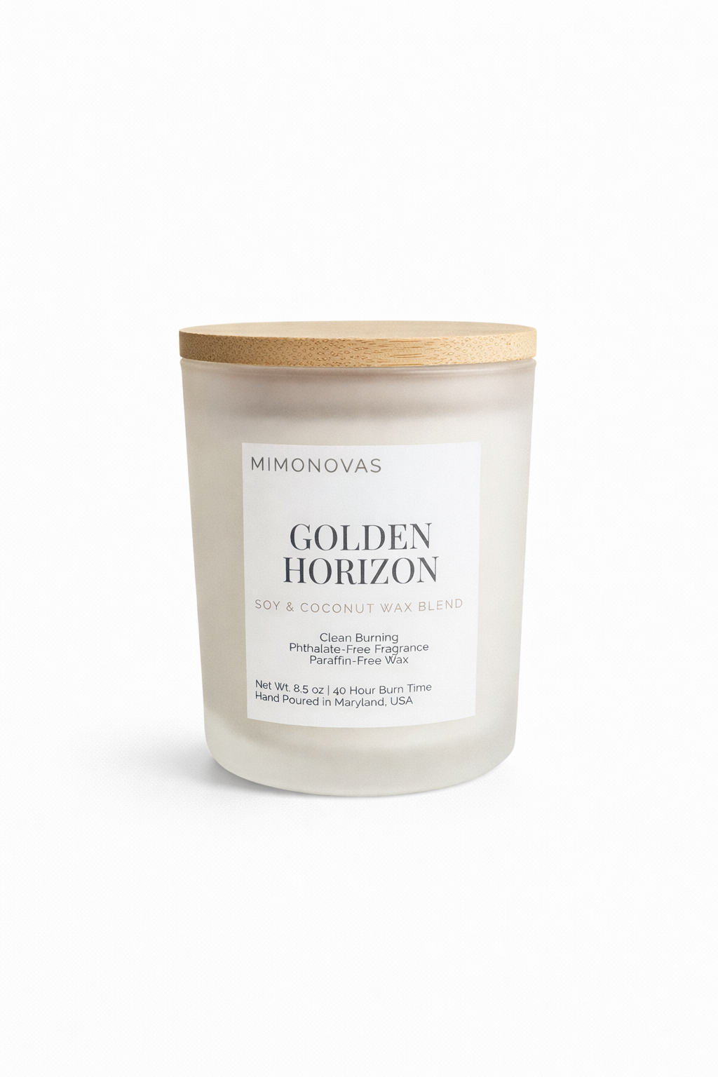 Vela de lujo Golden Horizon – Vidrio esmerilado de 237 g | Cera de soja y coco vertida a mano | Limpia y sin toxinas