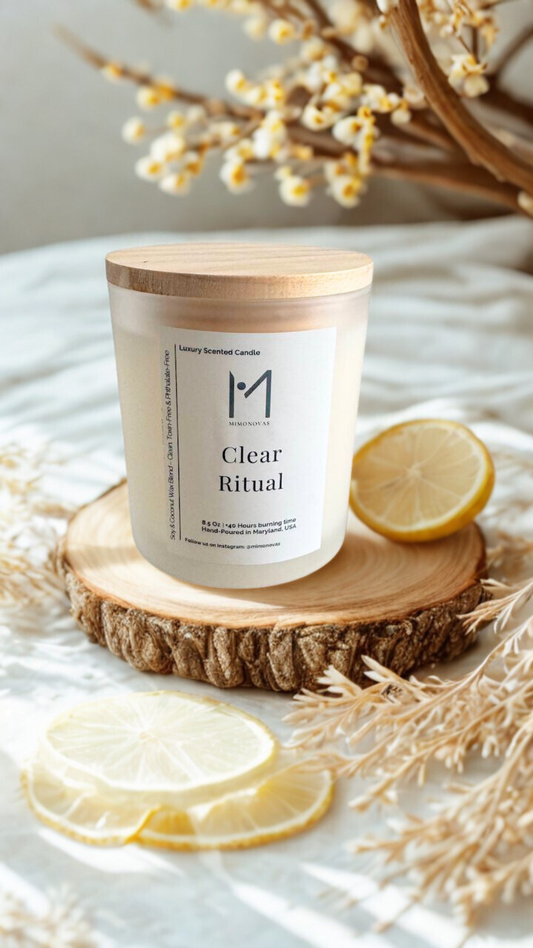 Clear Ritual Luxury Candle – 8.5 oz Frosted Glass | Hand-Poured Soy & Coconut Wax | Clean & Toxin-Free
