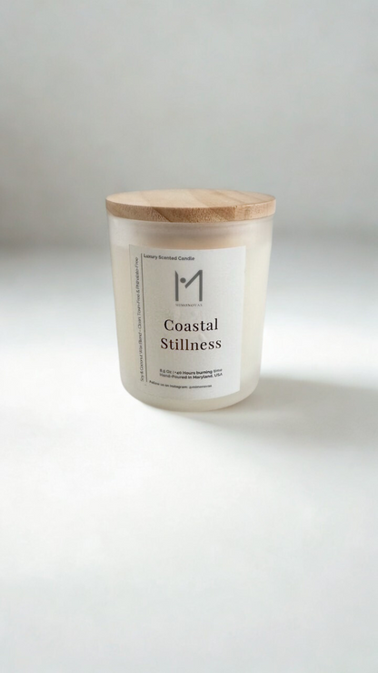 Coastal Stillness Luxury Candle – 8.5 oz Frosted Glass | Hand-Poured Soy & Coconut Wax | Clean & Toxin-Free