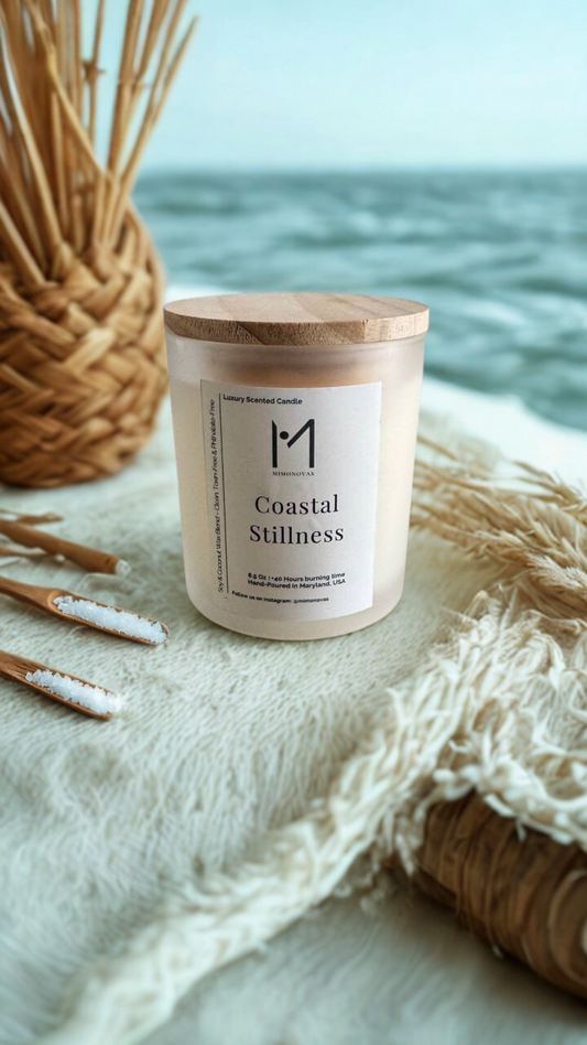Coastal Stillness Luxury Candle – 8.5 oz Frosted Glass | Hand-Poured Soy & Coconut Wax | Clean & Toxin-Free