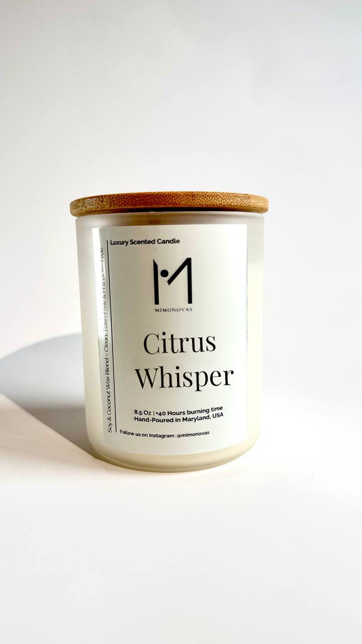 Citrus Whisper Candle – 8.5 oz Frosted Glass | Hand-Poured Soy & Coconut Wax | Clean & Toxin-Free