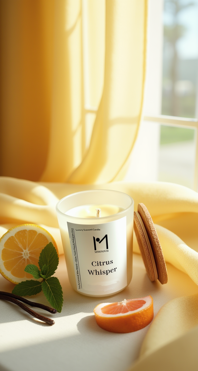 Citrus Whisper Candle – 8.5 oz Frosted Glass | Hand-Poured Soy & Coconut Wax | Clean & Toxin-Free