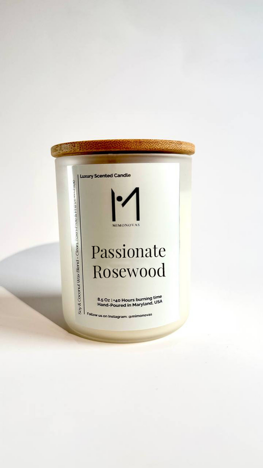 Passionate Rosewood Luxury Candle – 8.5 oz Frosted Glass | Hand-Poured Soy & Coconut Wax | Clean & Toxin-Free