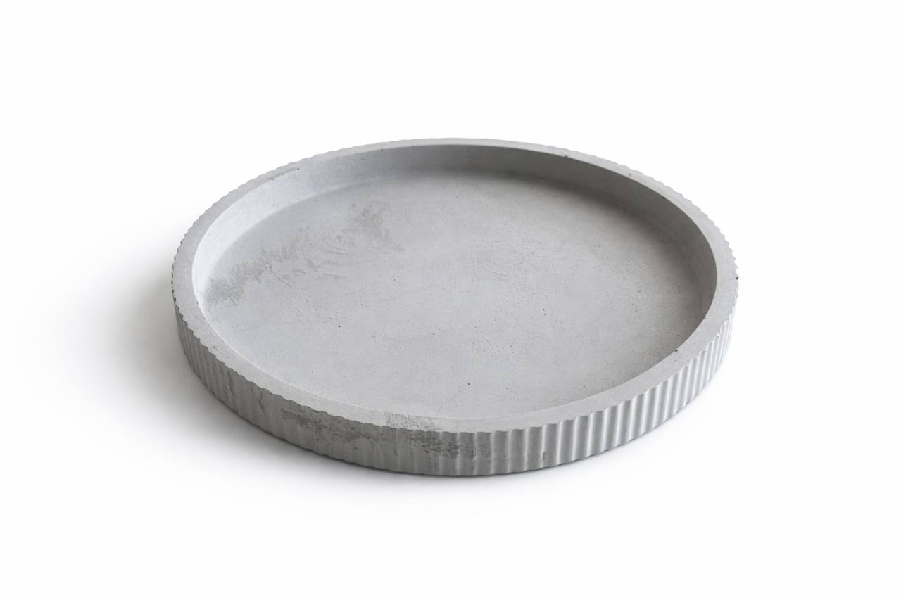 Round Concrete Decorative Tray – Modern Minimalist Home Decor with Gold Accent | Handmade Luxury