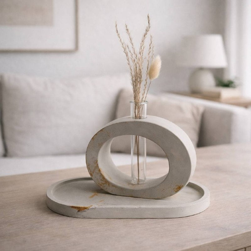 Jarrón de Cemento marmoleado hecho a mano con tubo de acrílico