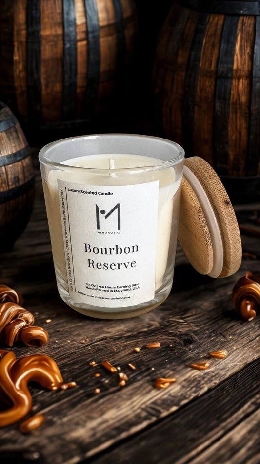 Bourbon Reserve Luxury Candle – 8.5 oz Glass | Hand-Poured Soy & Coconut Wax | Clean & Toxin-Free